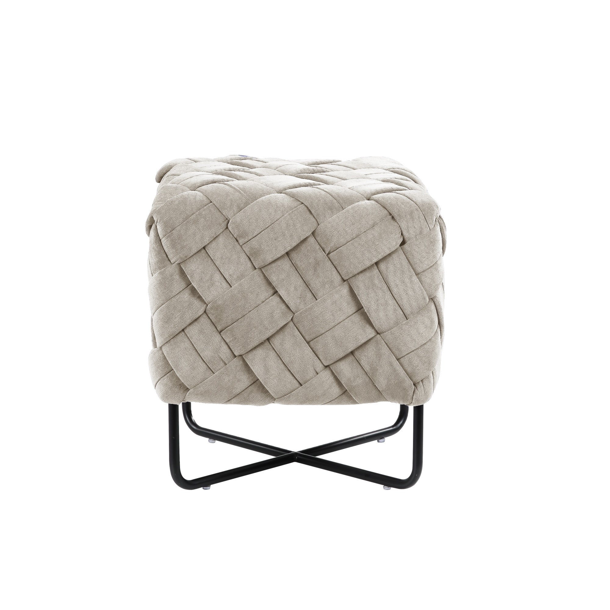 17" Cream White Velvet And Black Cube Ottoman