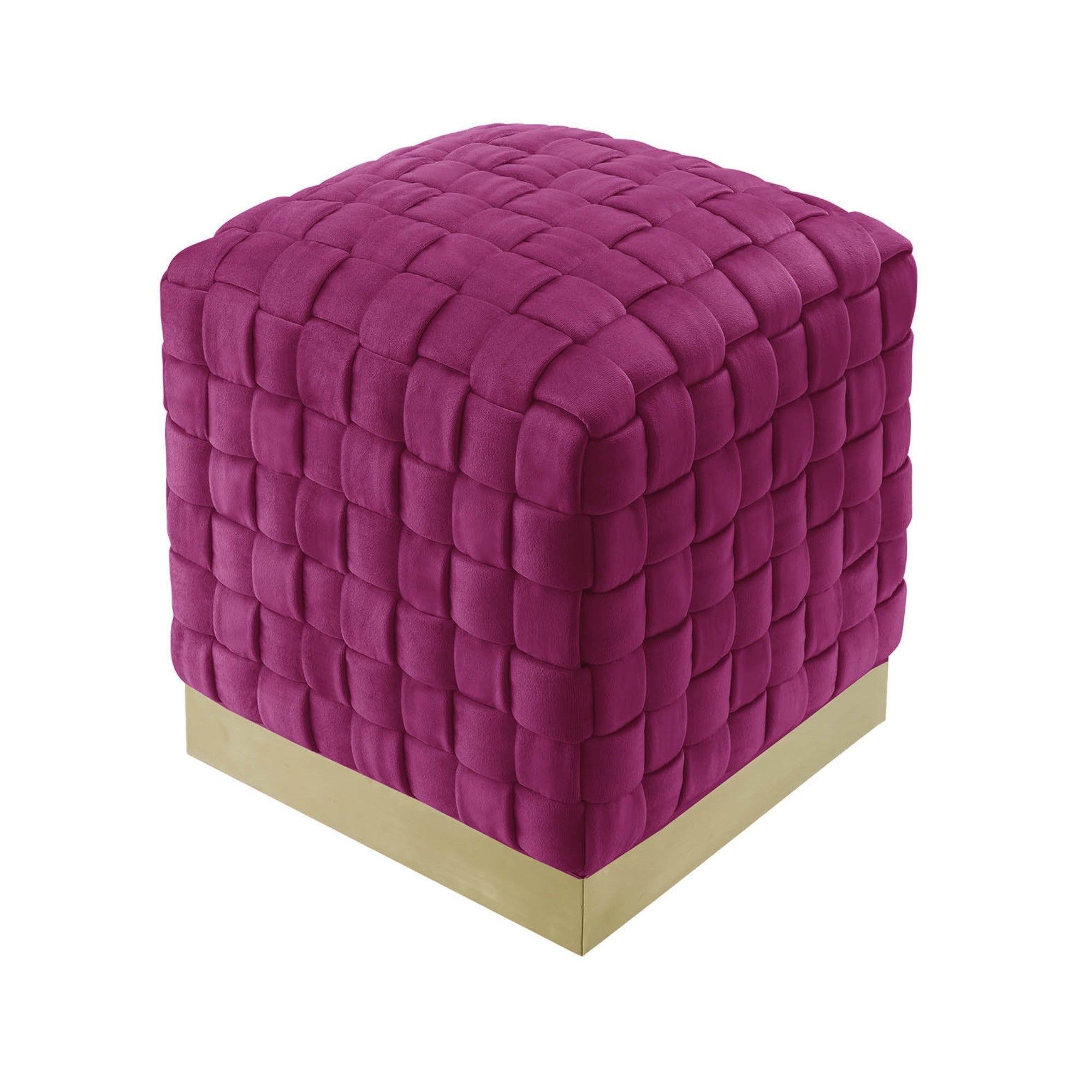 Fuchsia Woven Velvet And Gold Ottoman 17"