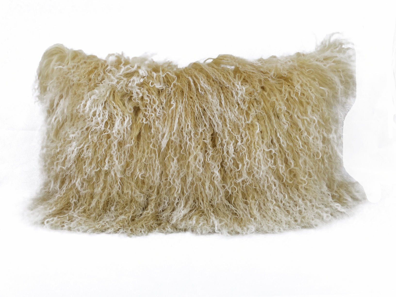 Gold Genuine Tibetan Lamb Fur Pillow with Microsuede Backing 17"