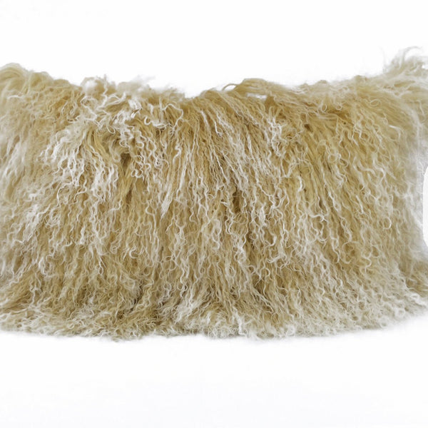 Gold Genuine Tibetan Lamb Fur Pillow with Microsuede Backing 17"
