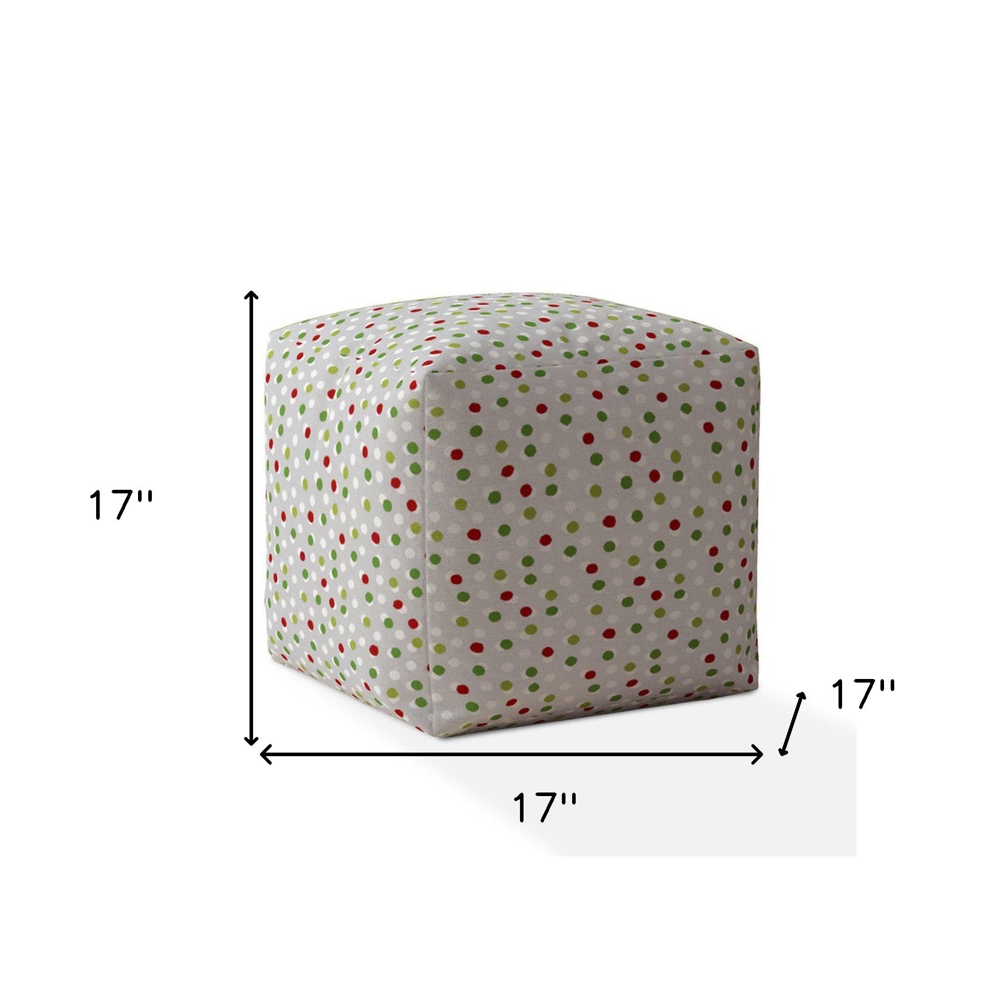 17" Green Cotton Polka Dots Pouf Ottoman