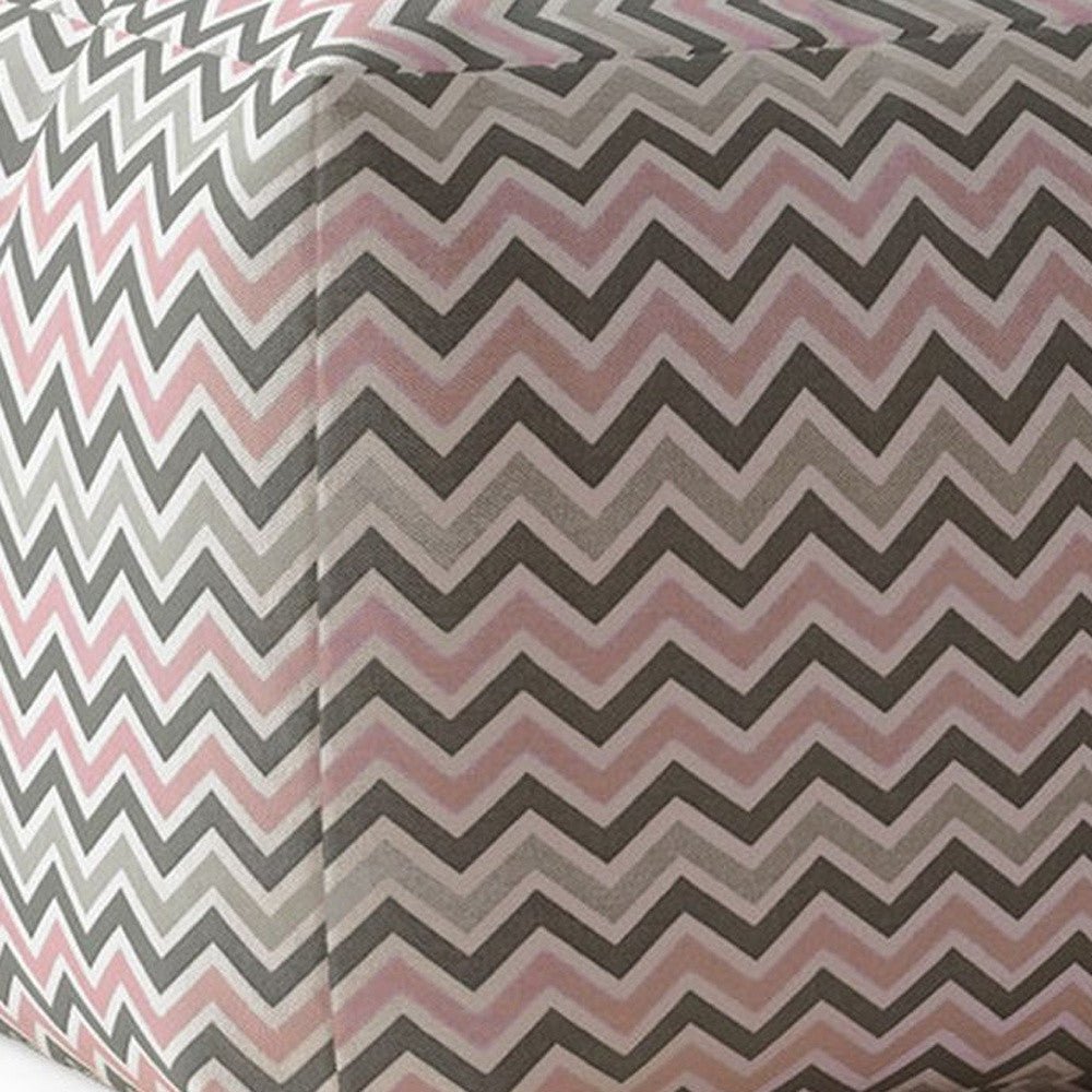 17" Grey And Pink Twill Chevron Pouf Ottoman