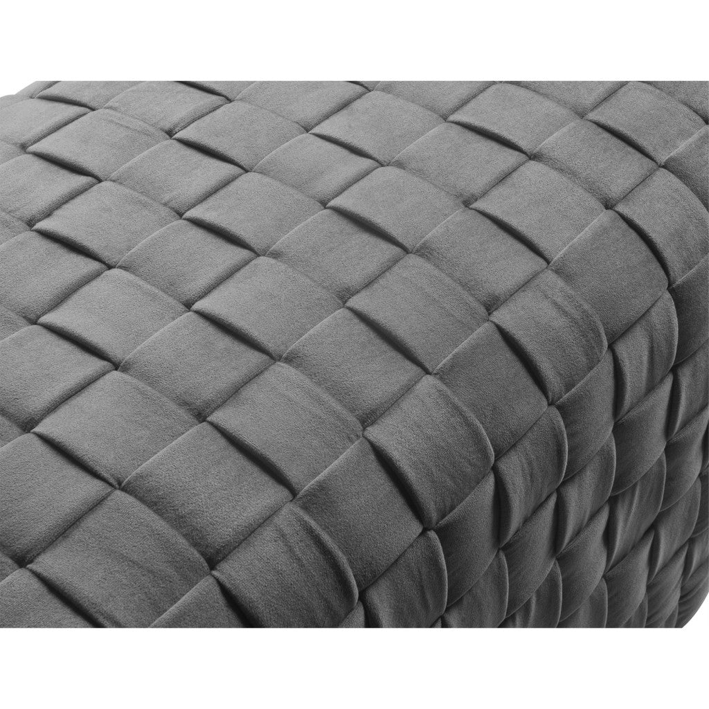17" Grey Woven Velvet And Silver Ottoman