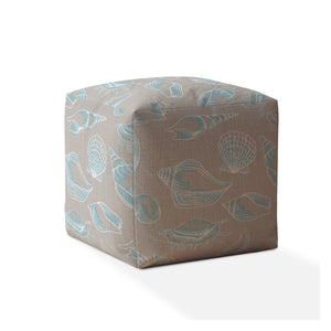 17" Light Blue And Grey Canvas Animal Print Pouf Ottoman
