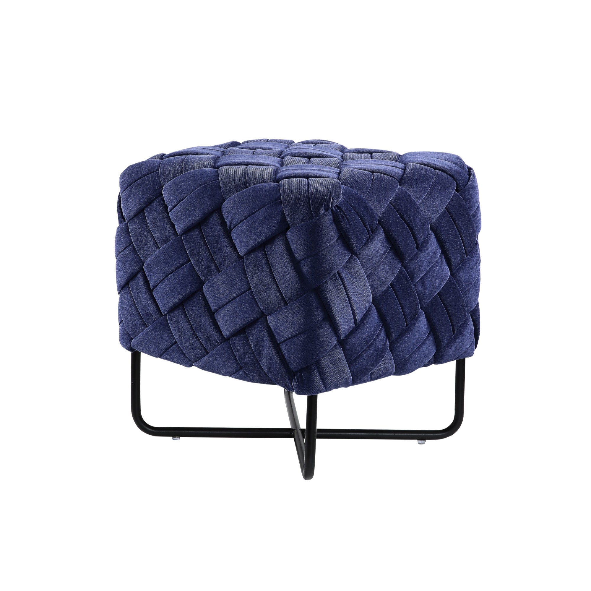 17" Navy Velvet And Black Cube Ottoman