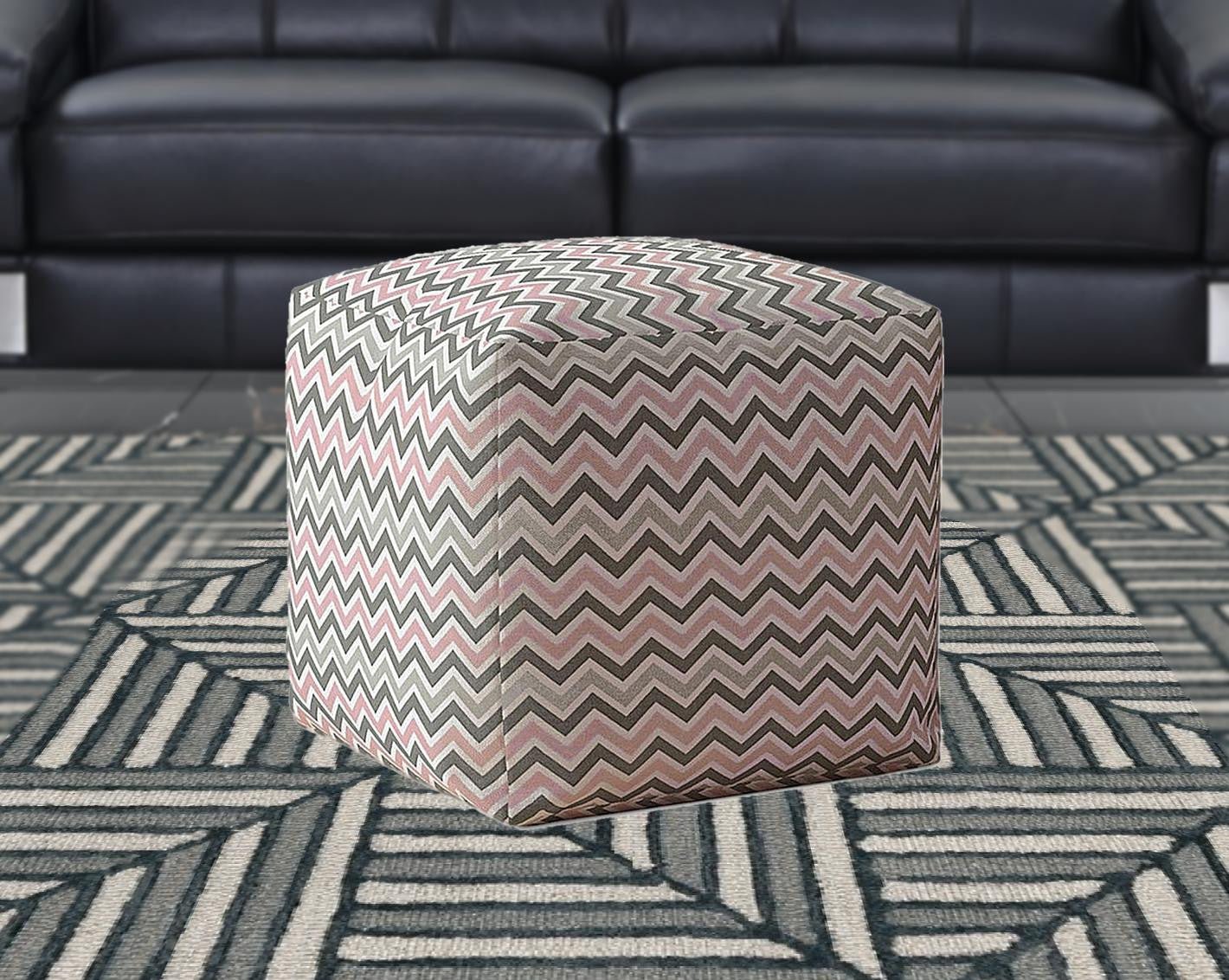 17" Pink Twill Chevron Pouf Ottoman