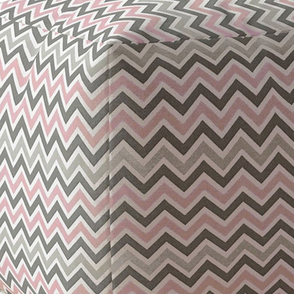 17" Pink Twill Chevron Pouf Ottoman