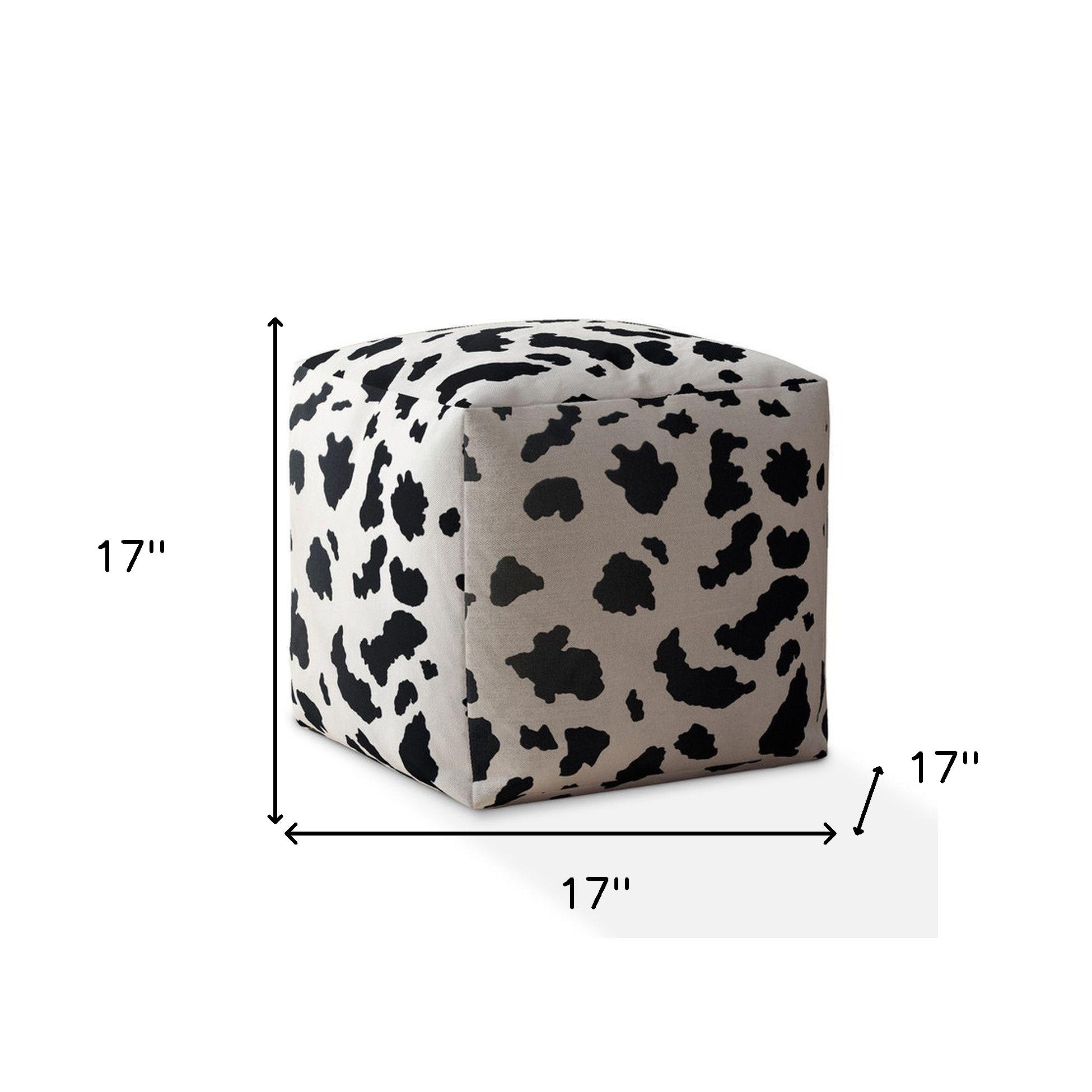 17" White And Black Twill Cow Print Pouf Ottoman