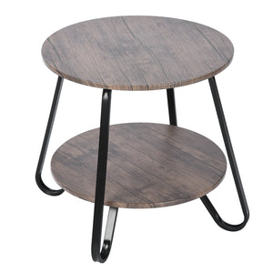 18" Black And Dark Brown Manufactured Wood And Steel Round End Table