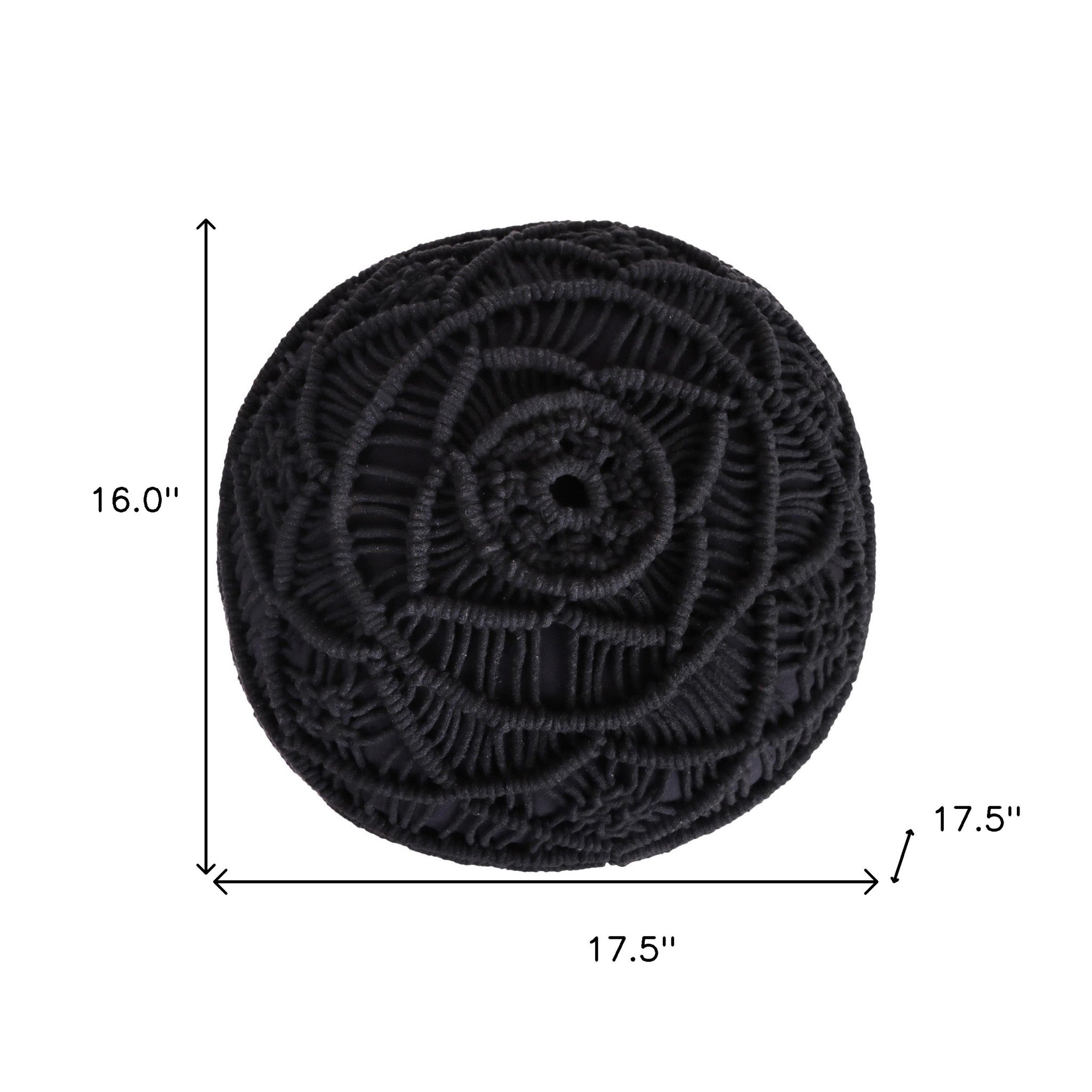 18" Black Cotton Blend Round Pouf Floral Ottoman