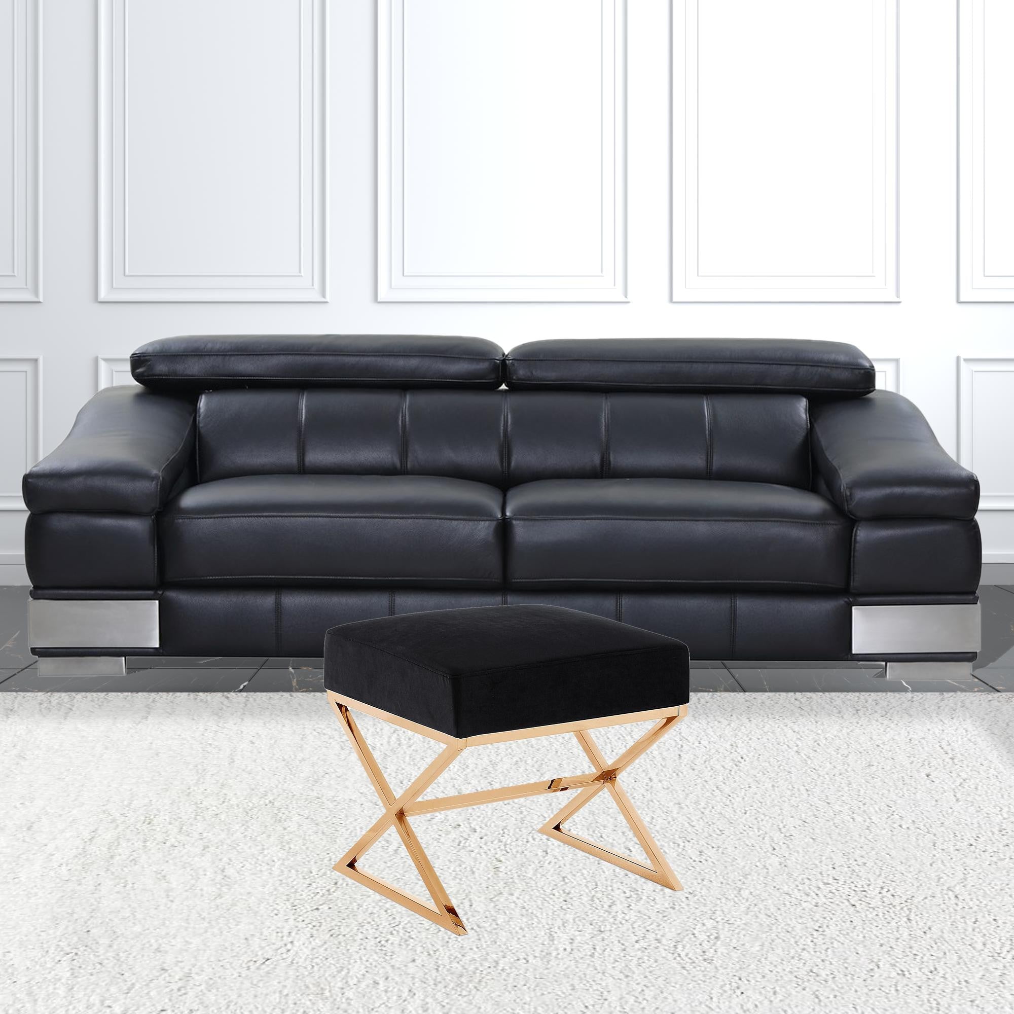 18" Black Velvet With Gold Ottoman