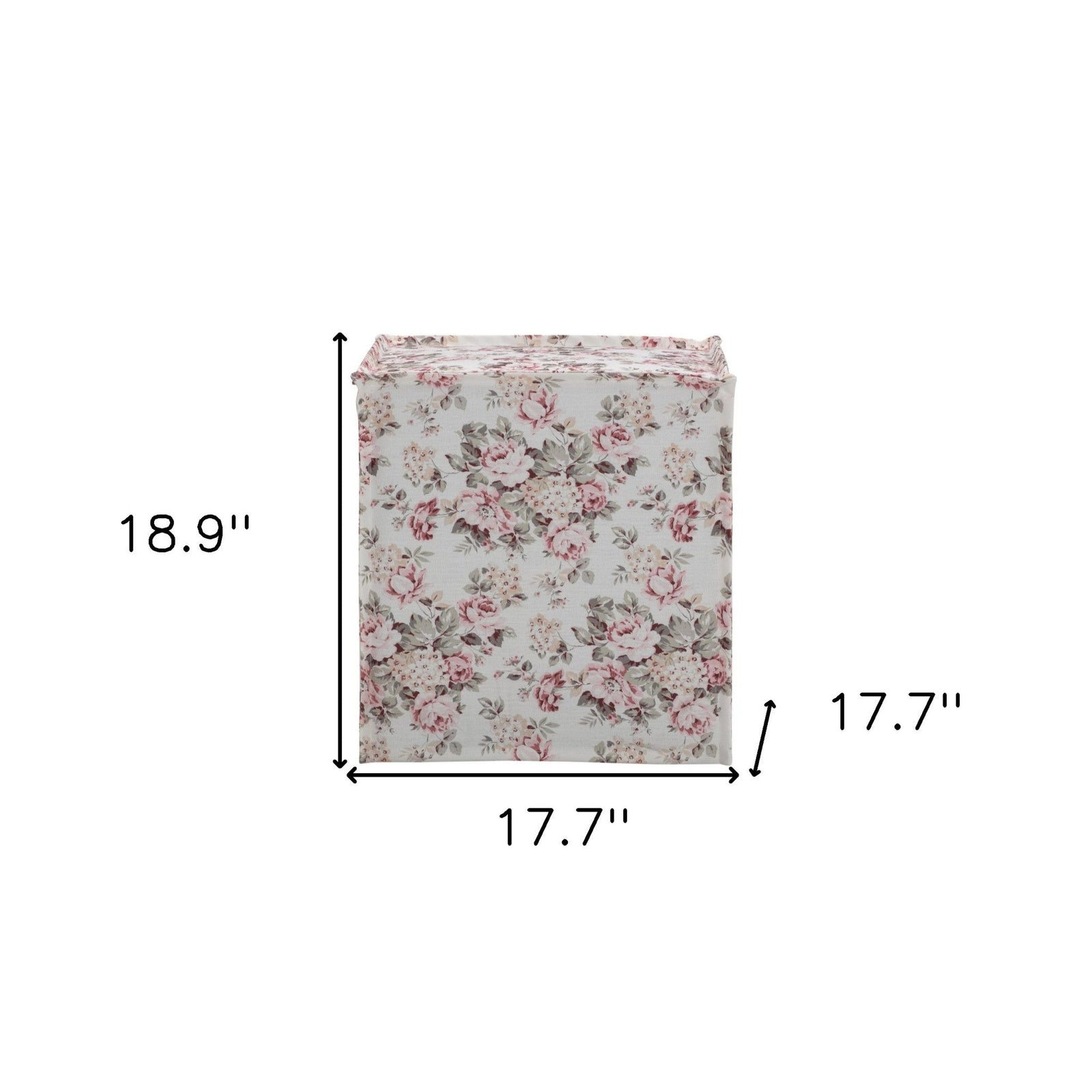 18" Cottage Ivory and Pink 100% Linen Floral Ottoman