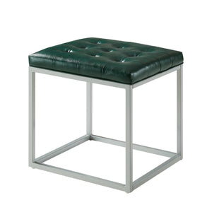18" Green Faux Leather And Silver Cube Ottoman