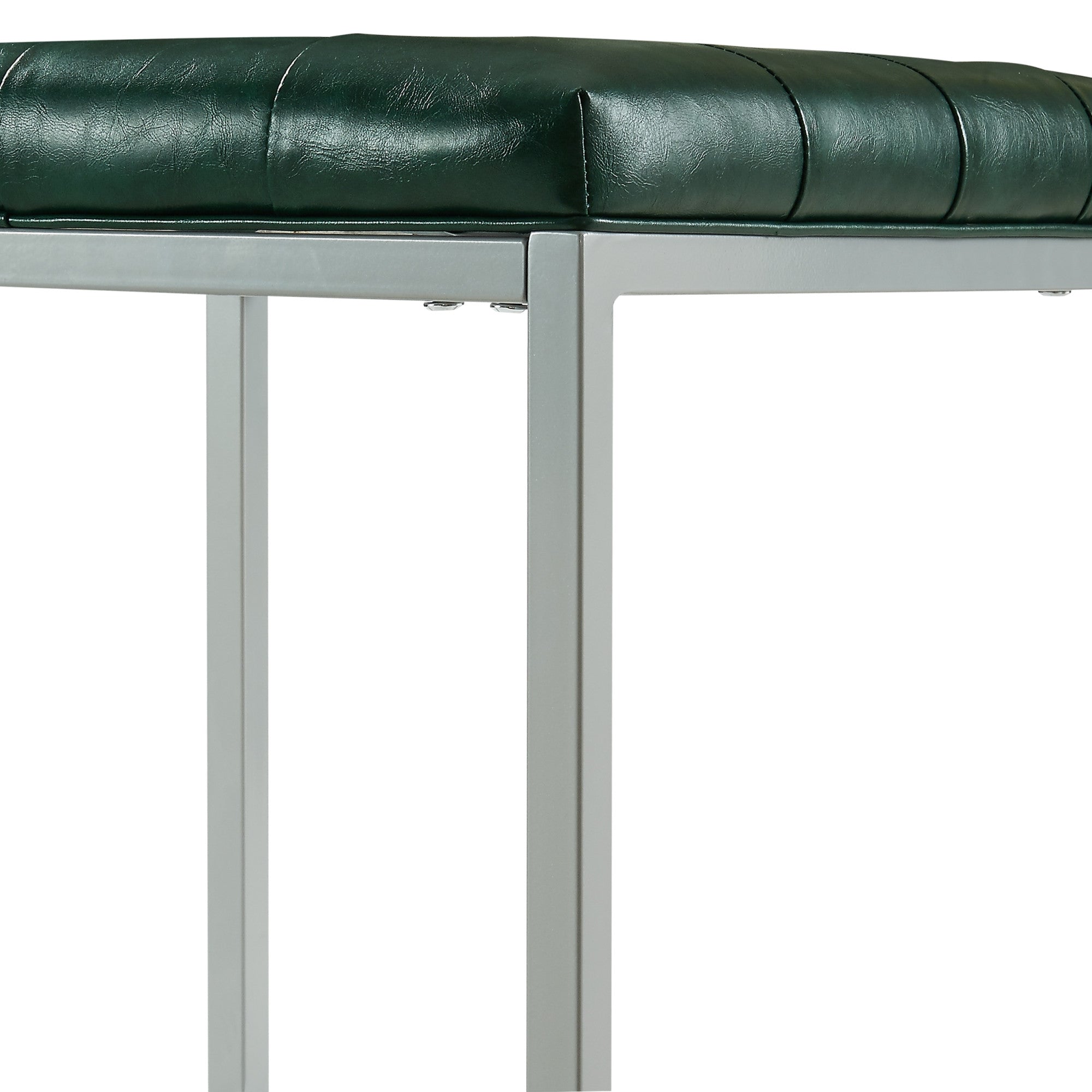 18" Green Faux Leather And Silver Cube Ottoman