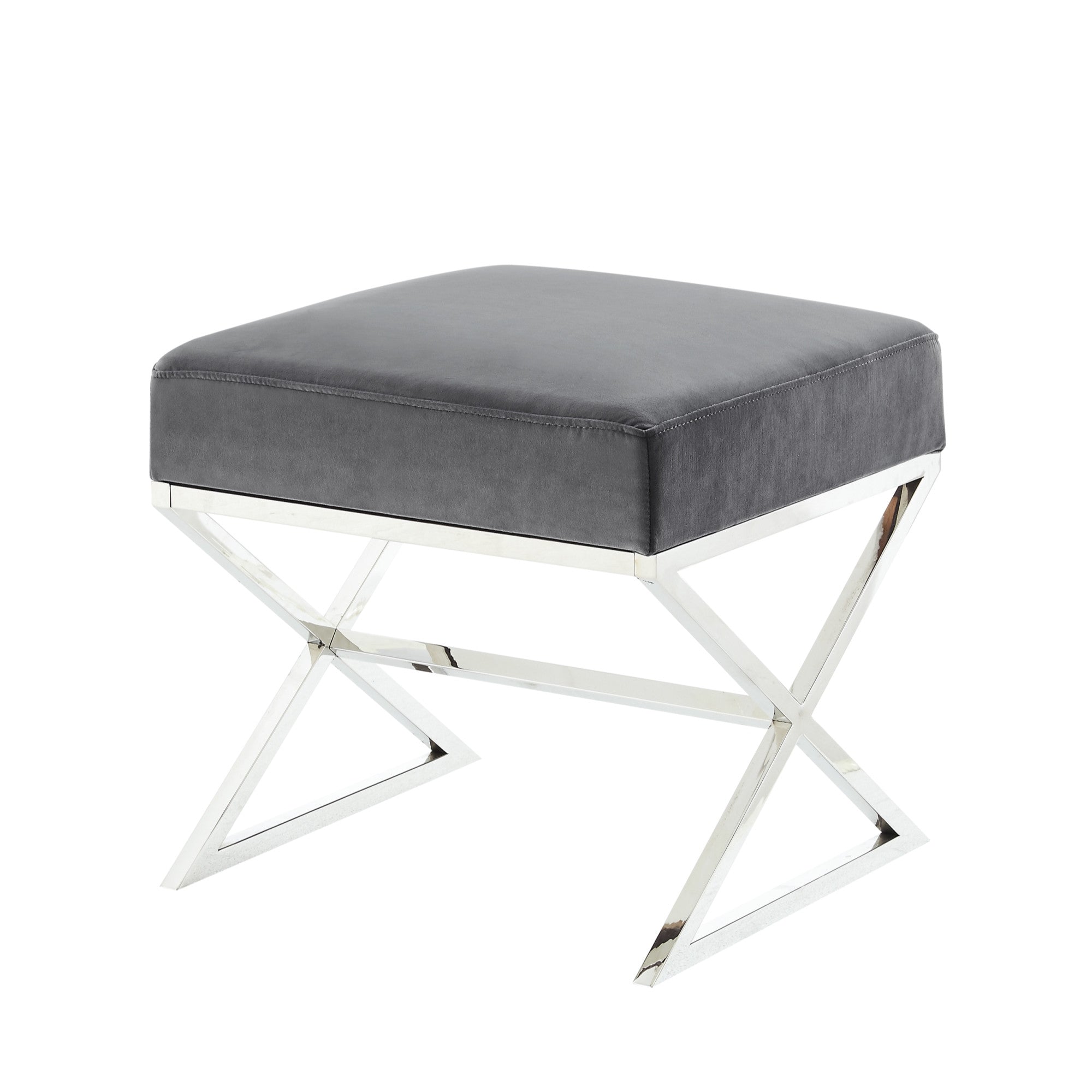 18" Grey Velvet With Silver Ottoman