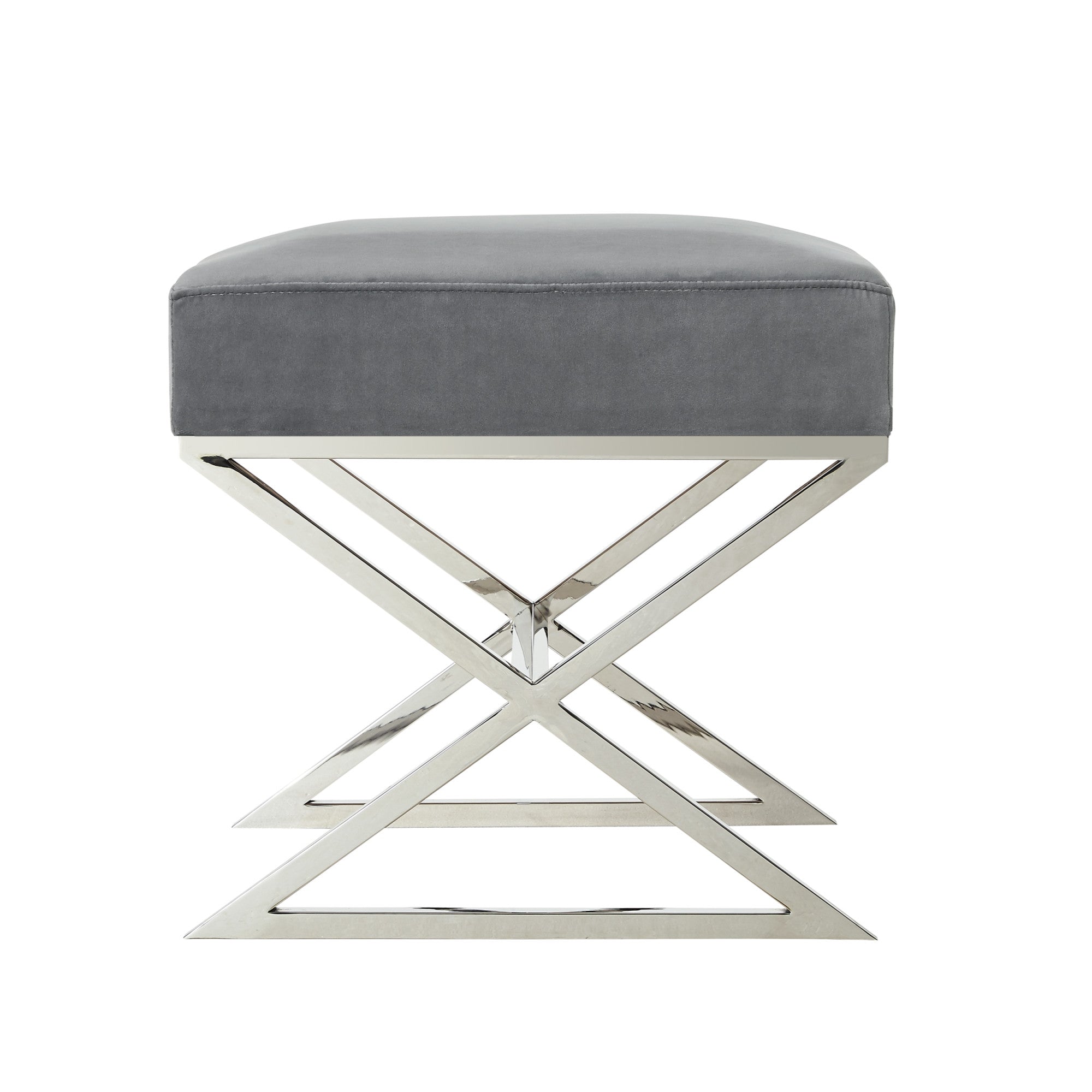 18" Grey Velvet With Silver Ottoman