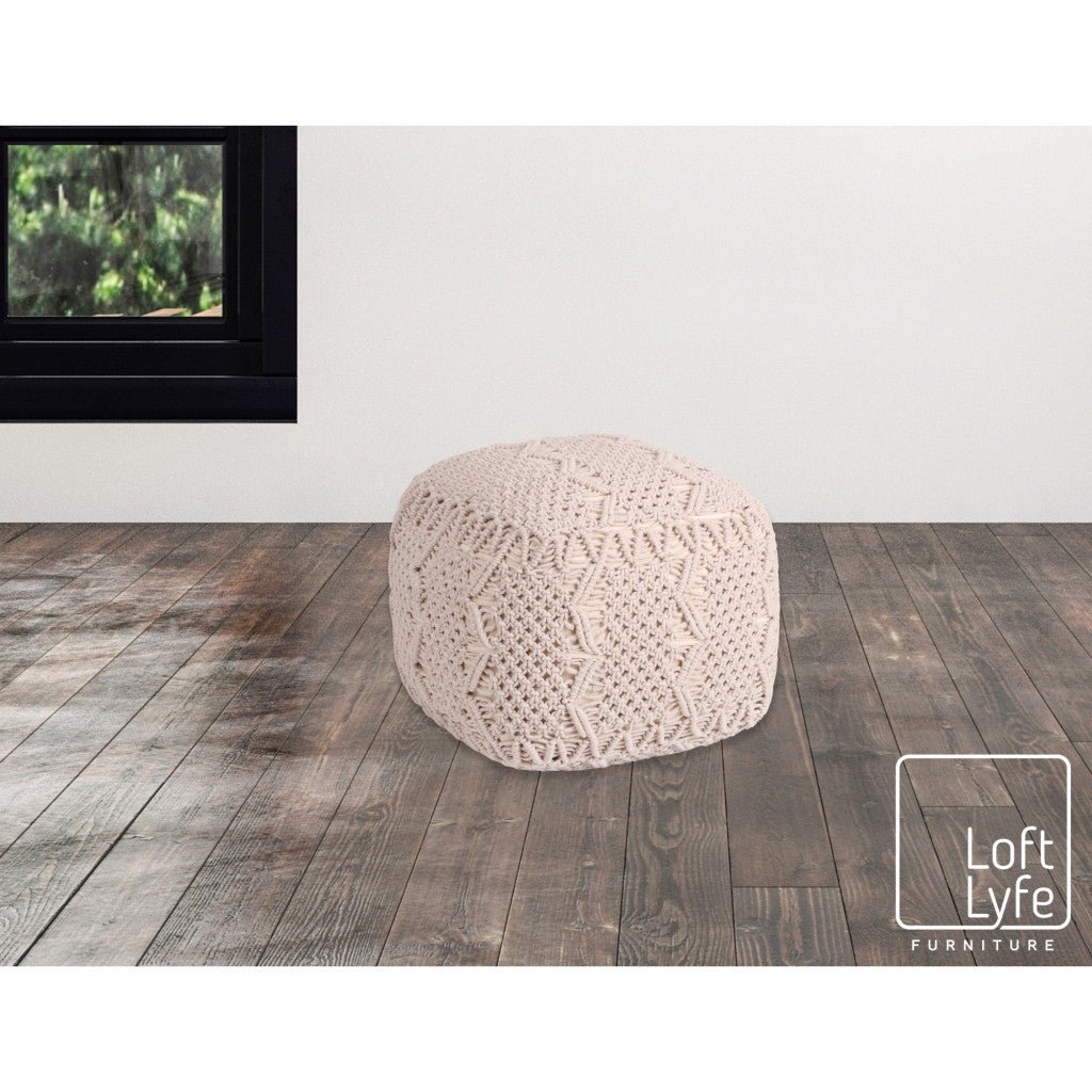 18" Ivory Cotton Blend Cube Pouf Ottoman