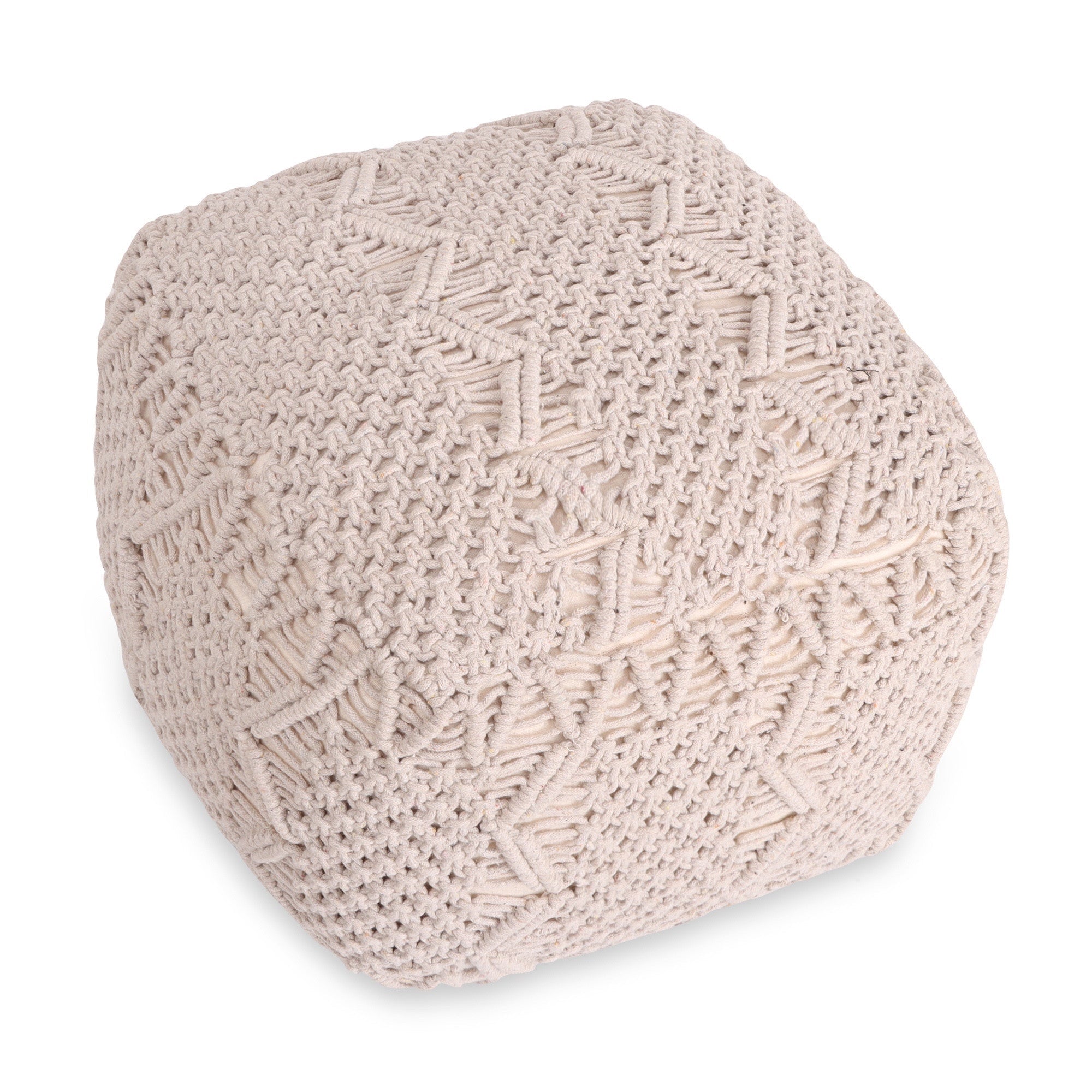 18" Ivory Cotton Blend Cube Pouf Ottoman
