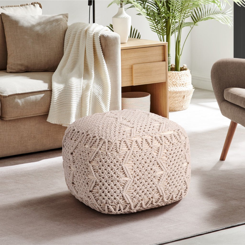 18" Ivory Cotton Blend Cube Pouf Ottoman