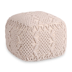 18" Ivory Cotton Blend Cube Pouf Ottoman