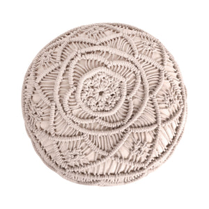 18" Ivory Cotton Blend Round Pouf Floral Ottoman