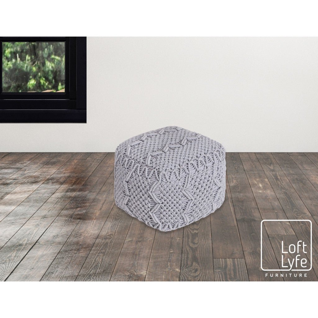 18" Light Grey Cotton Blend Pouf Cube Ottoman