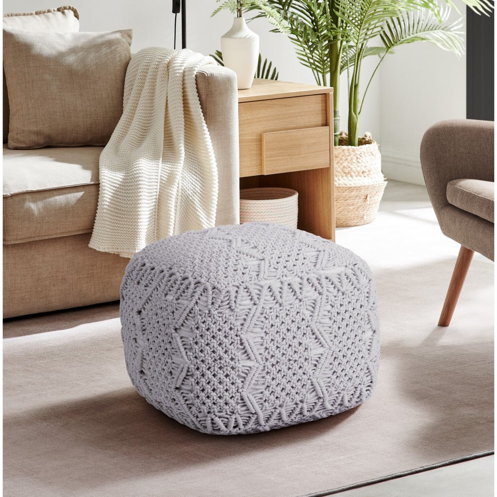 18" Light Grey Cotton Blend Pouf Cube Ottoman