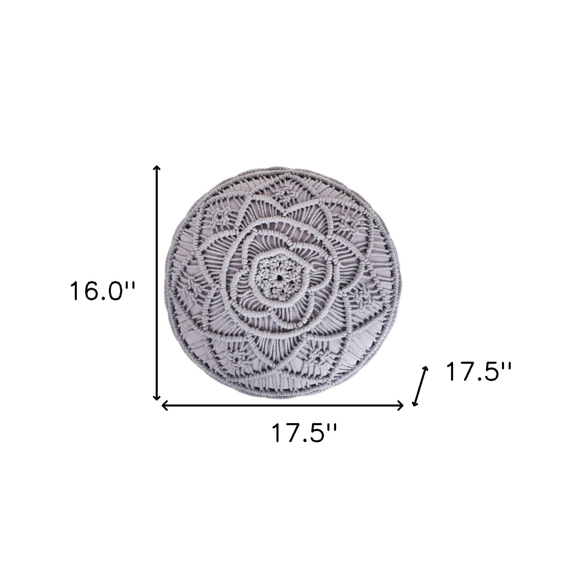 18" Light Grey Cotton Blend Round Pouf Floral Ottoman