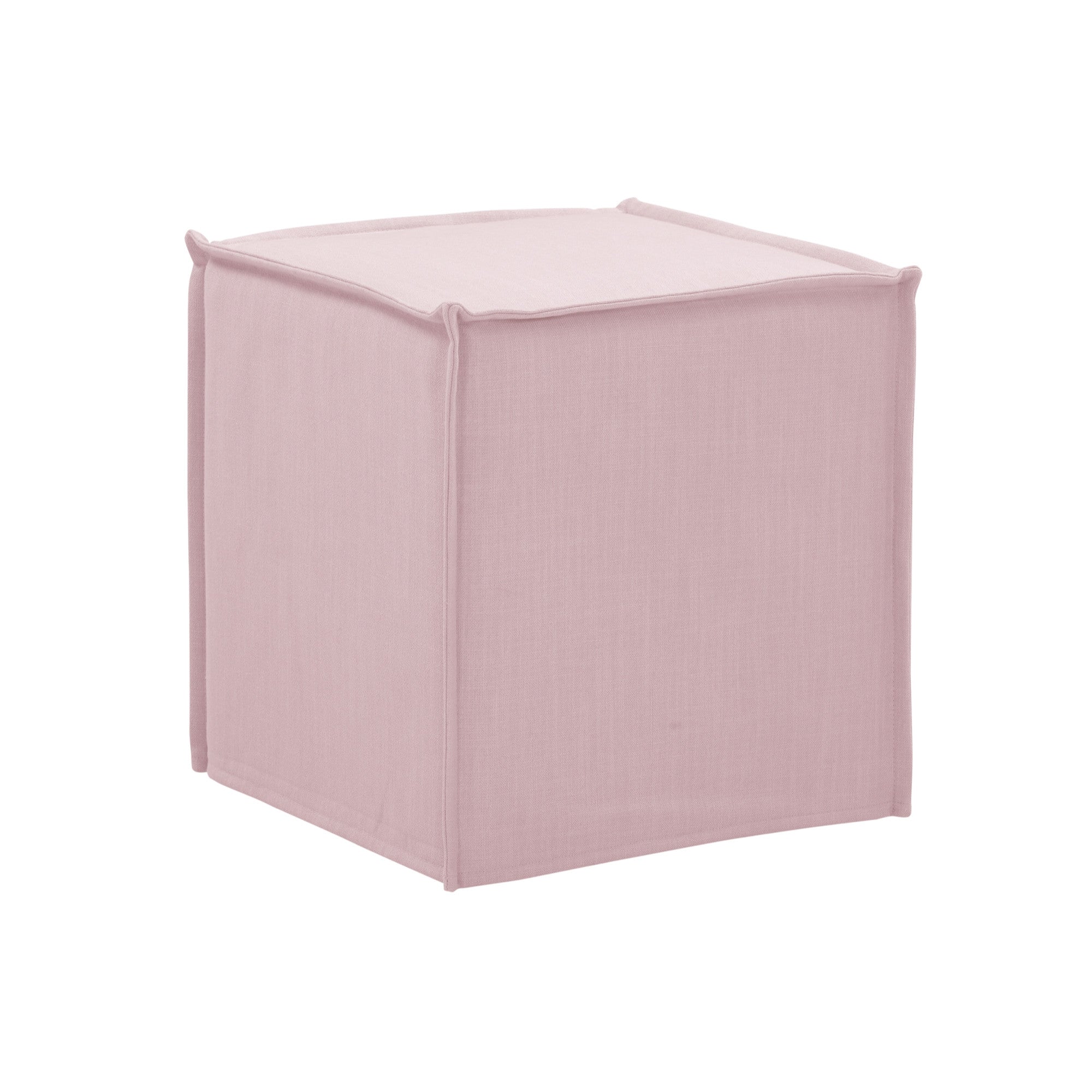 18" Light Pink 100% Linen Cube Ottoman