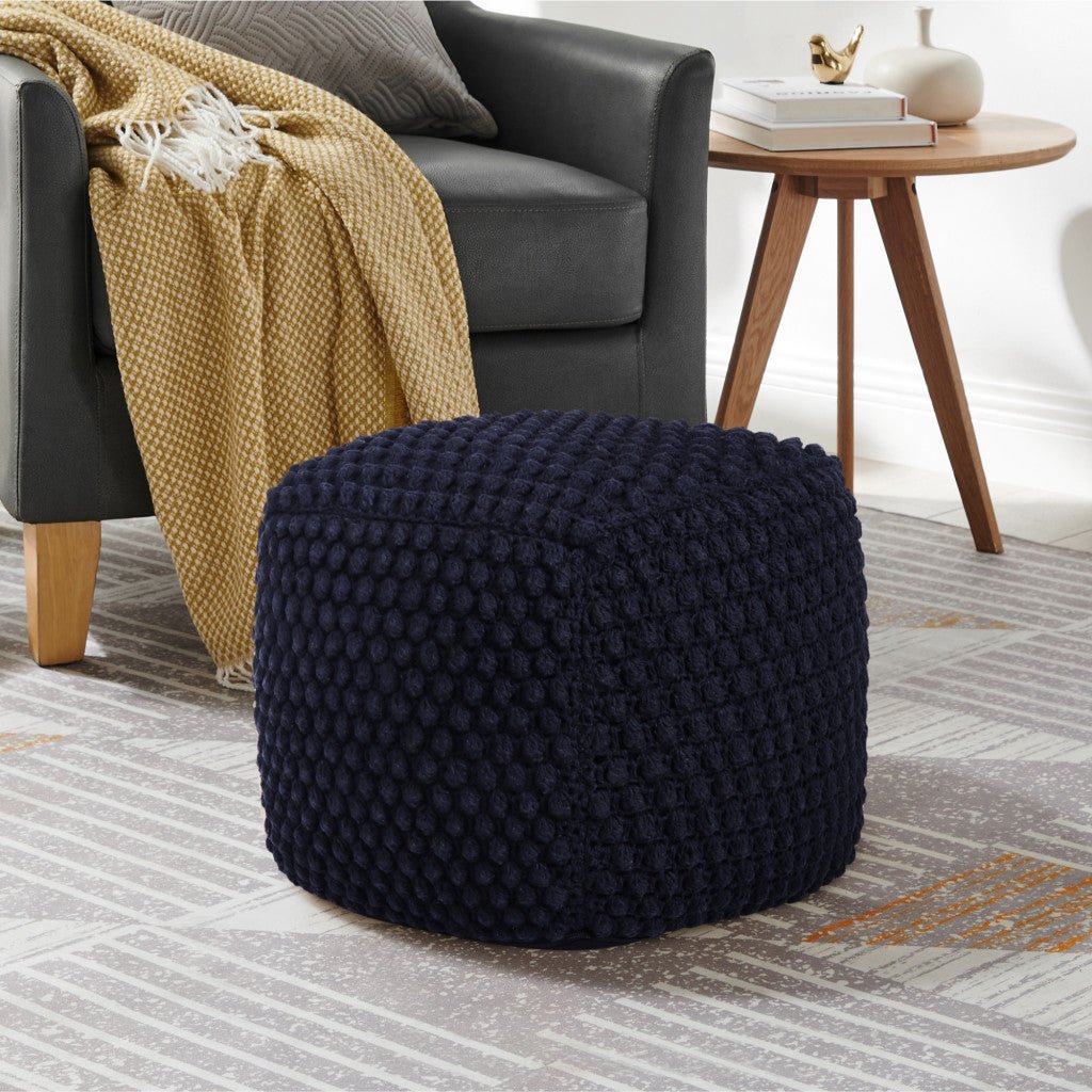 18" Navy Cotton Blend Cube Pouf Ottoman