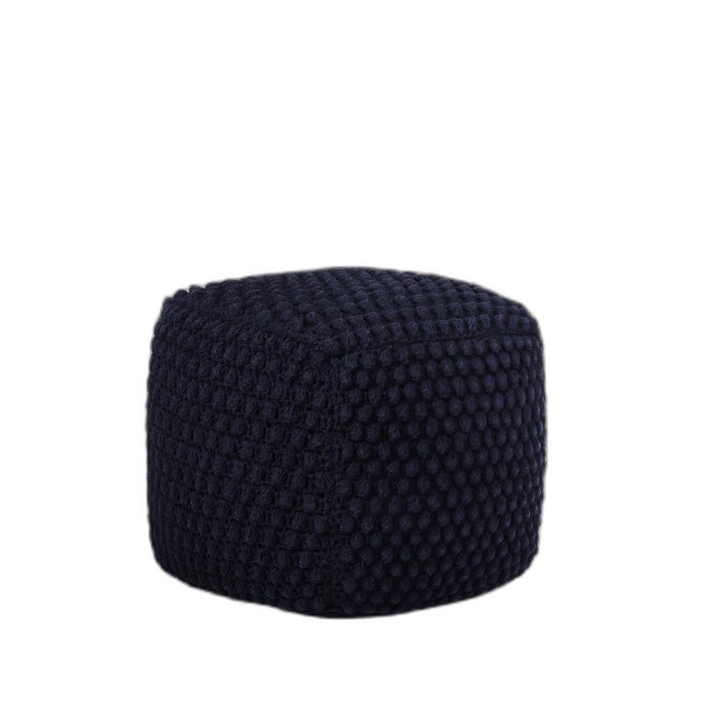 18" Navy Cotton Blend Cube Pouf Ottoman
