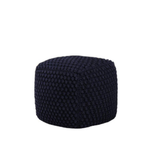 18" Navy Cotton Blend Cube Pouf Ottoman