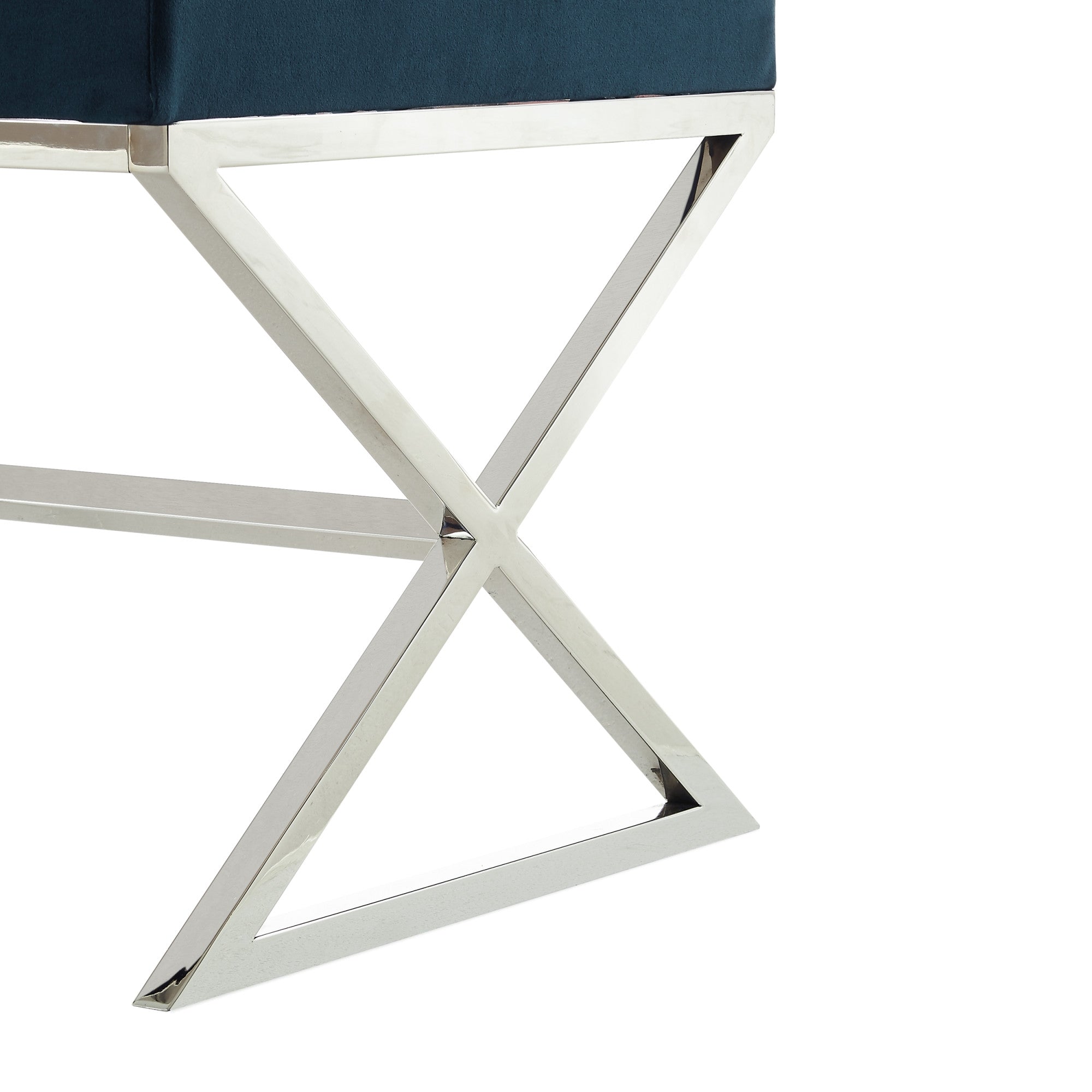 18" Navy Velvet With Silver Ottoman