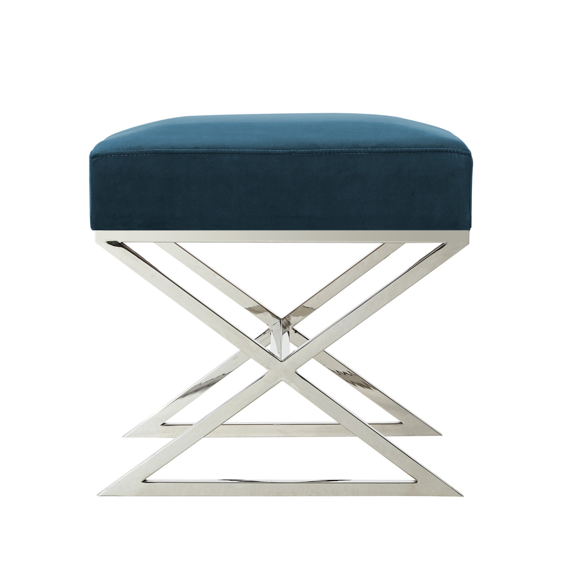 18" Navy Velvet With Silver Ottoman