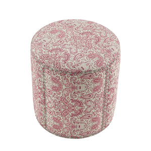 18" Paisley Red 100% Linen Round Floral Ottoman
