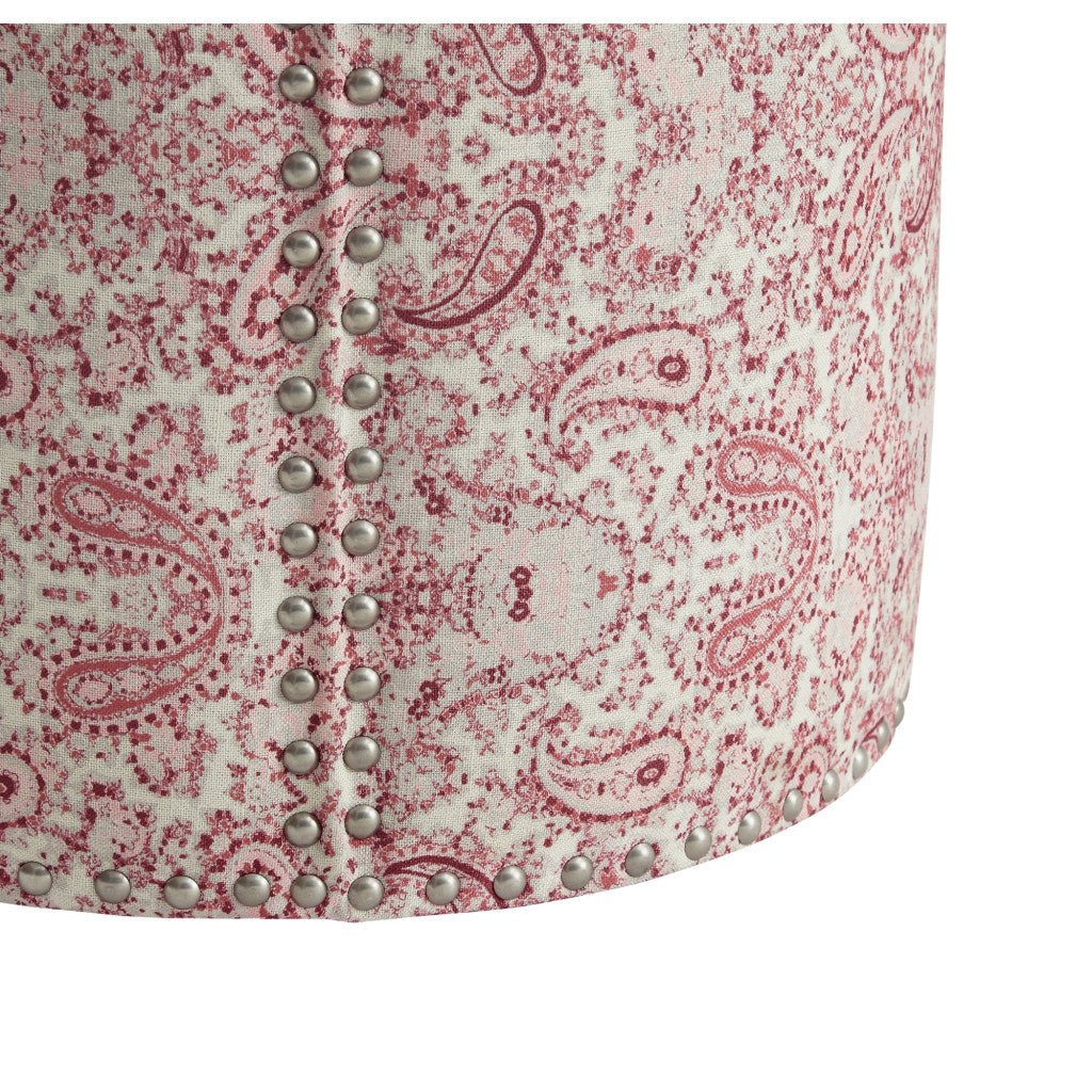 18" Paisley Red 100% Linen Round Floral Ottoman