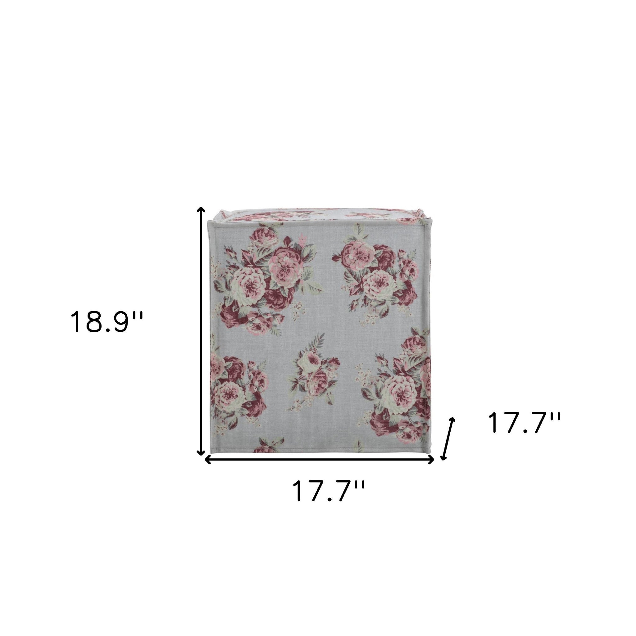 18" Pale Blue and Pink 100% Linen Floral Ottoman