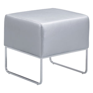 18" Silver Faux Leather Ottoman