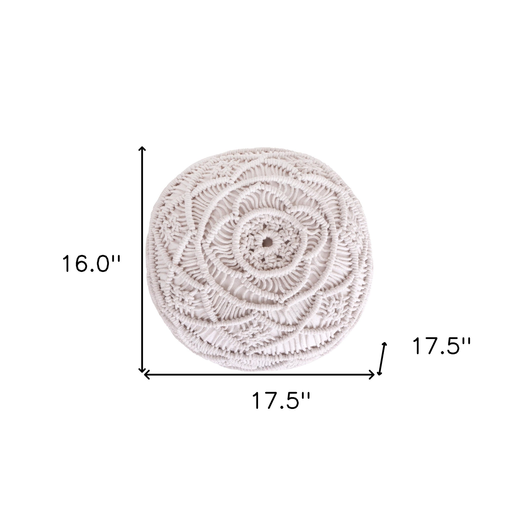 18" White Cotton Blend Round Pouf Floral Ottoman