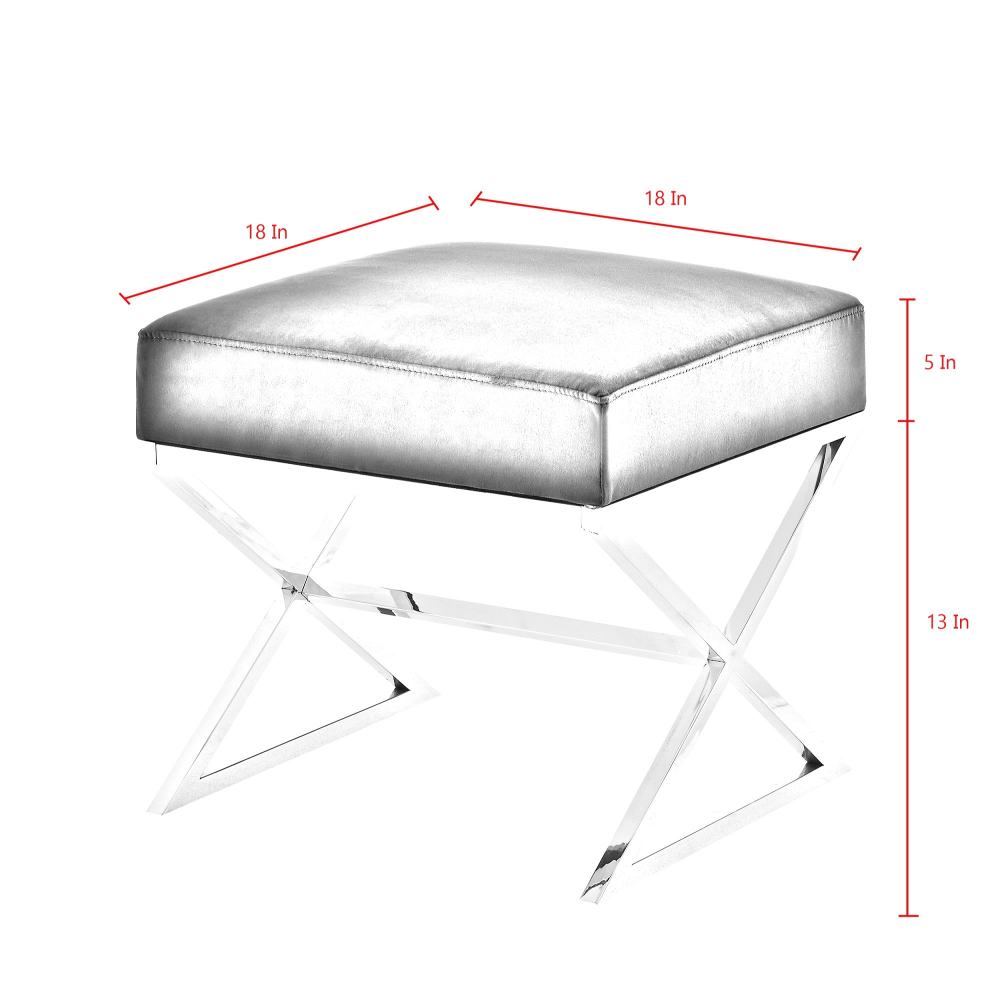 18" White Faux Fur With Brass Ottoman