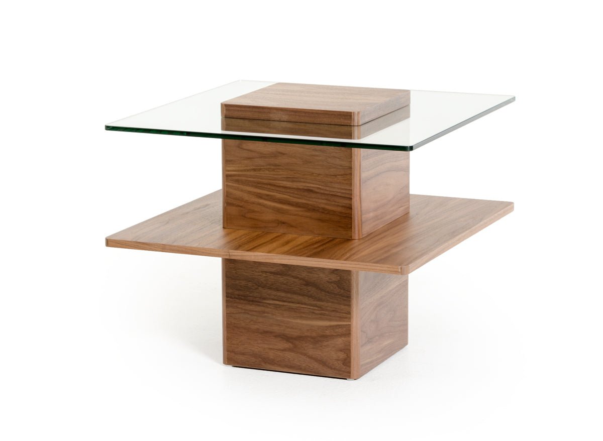 Walnut and Glass End Table 19"