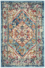 Ivory and Light Blue Distressed Scatter Rug - 2’ x 3’