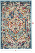 Ivory and Light Blue Distressed Scatter Rug - 2’ x 3’