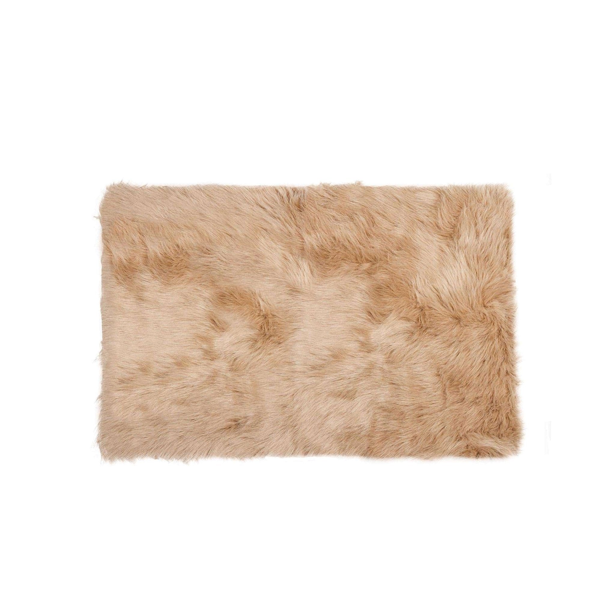 Tan Faux Fur Rectangular Area Rug - 2' x 3'