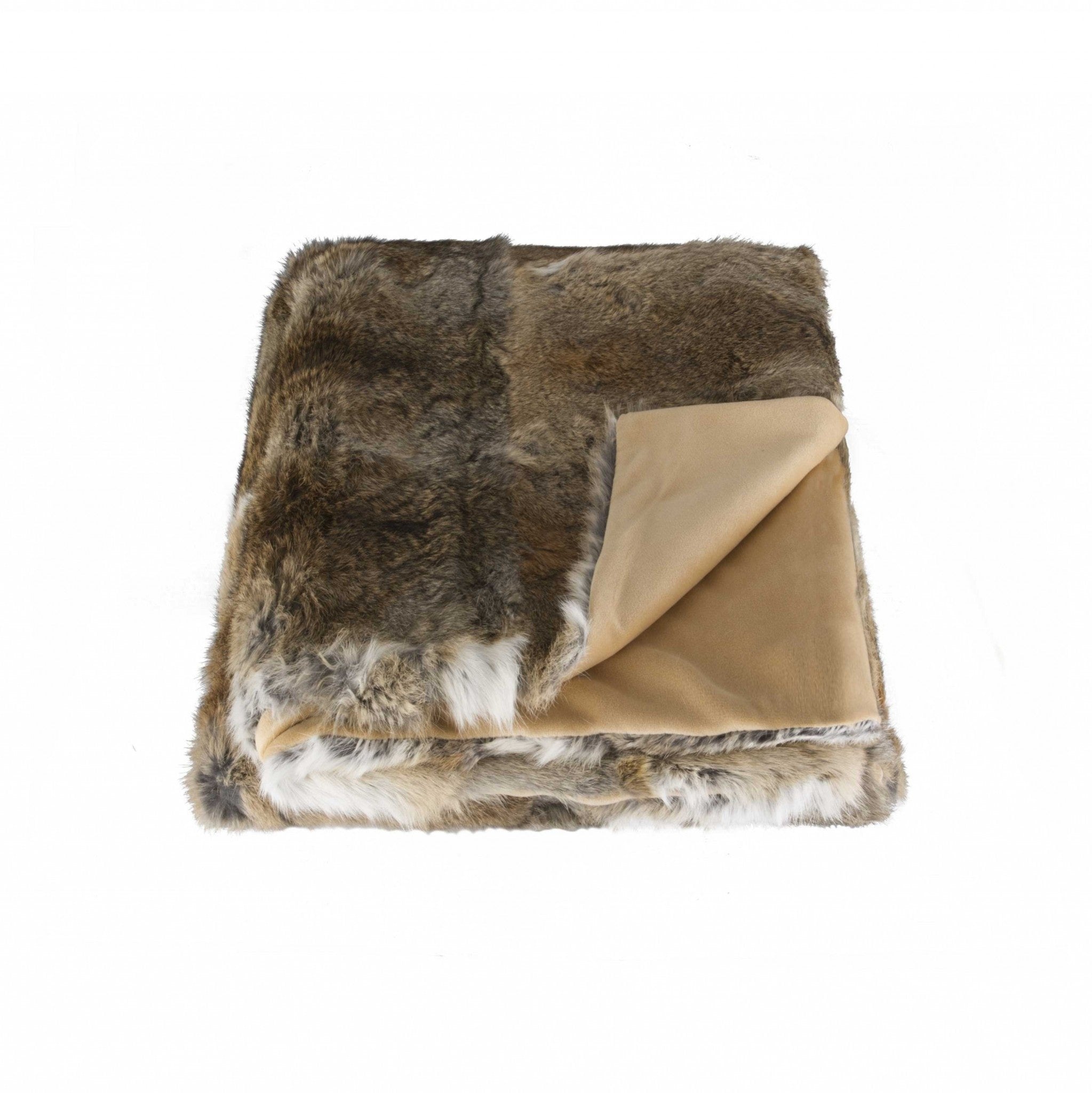 100% Natural Rabbit Fur Hazelnut Throw Blanket - 2" x 50" x 60"