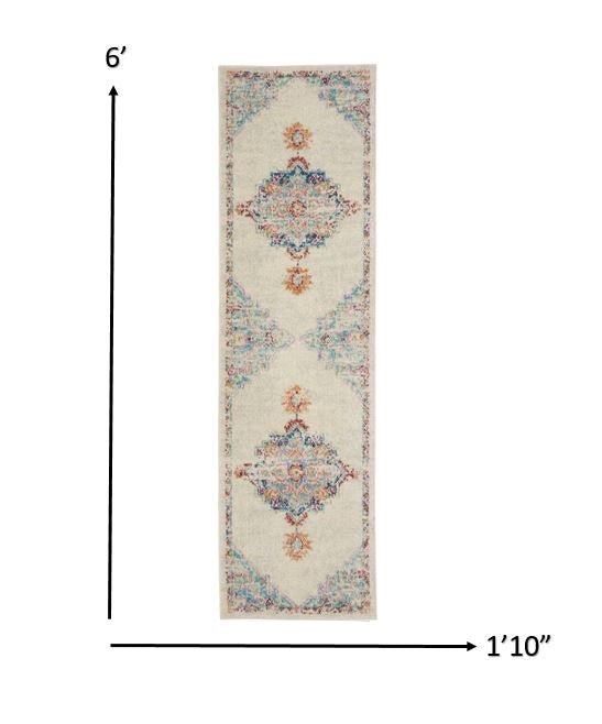 Gray Distressed Medallion Runner Rug 2’ x 6’