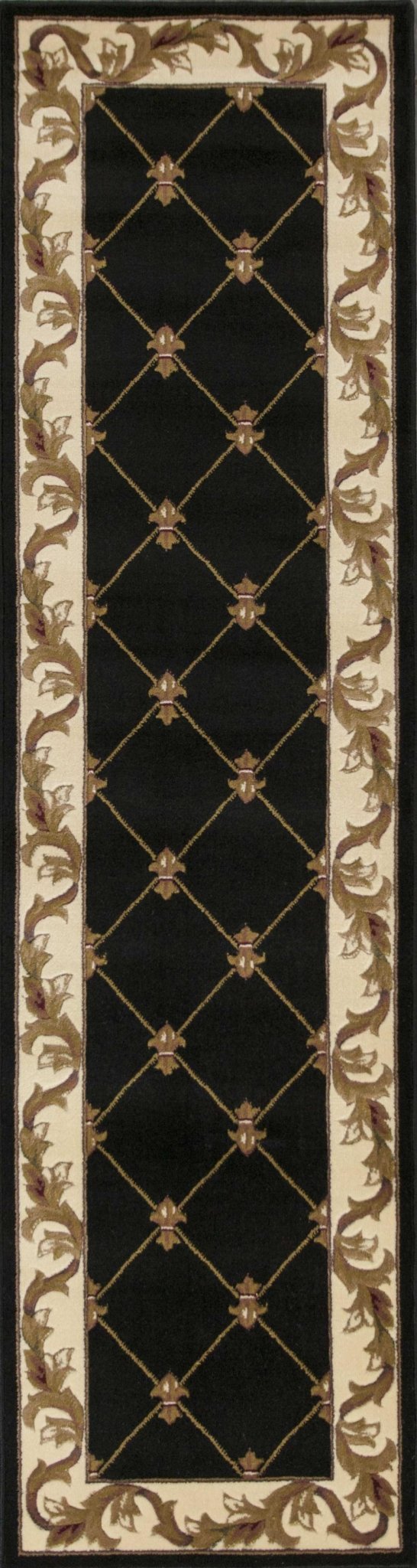 Black Fleur de Lis Runner Rug - 2' x 8'