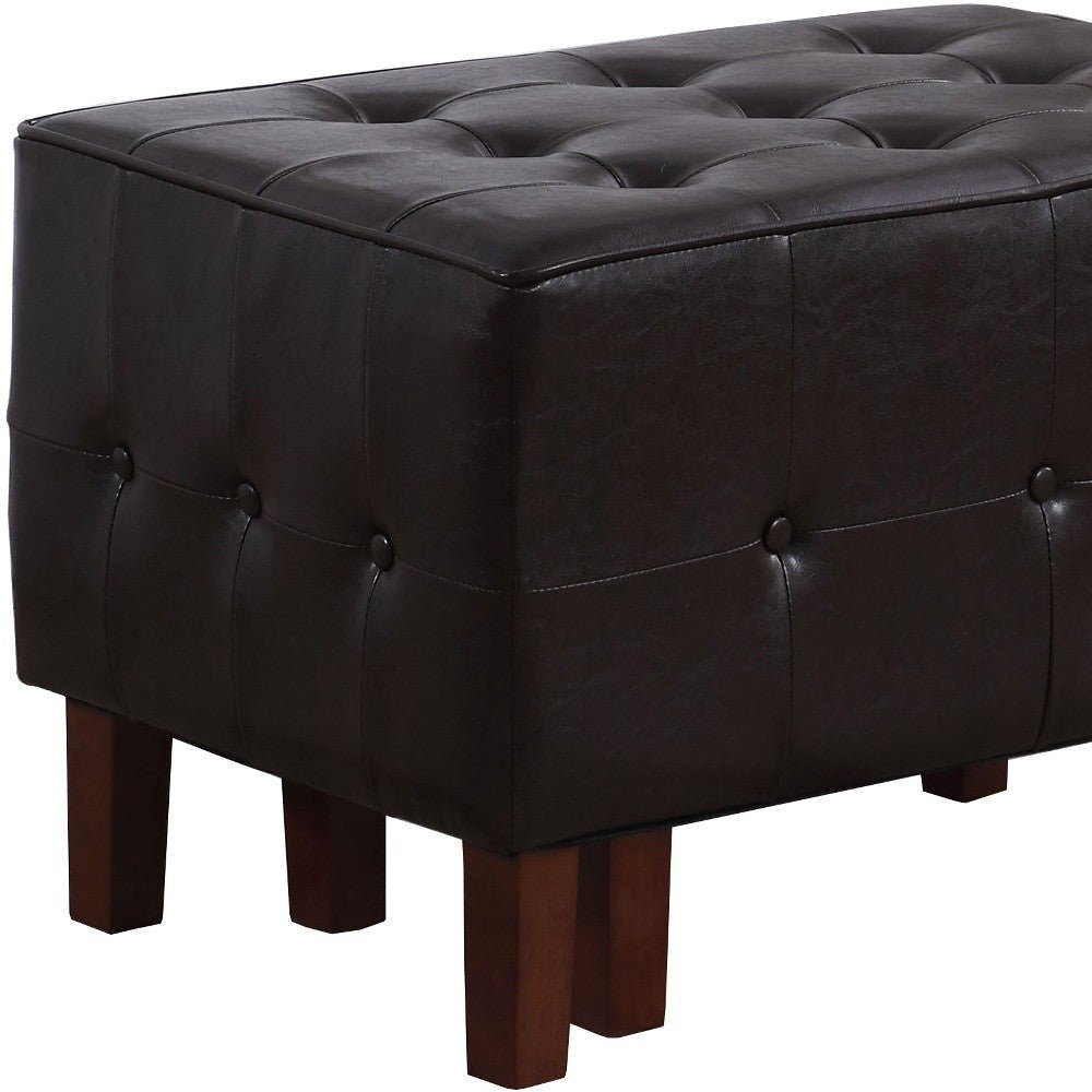 20" Black Faux Leather And Dark Brown Tufted Cocktail Ottoman