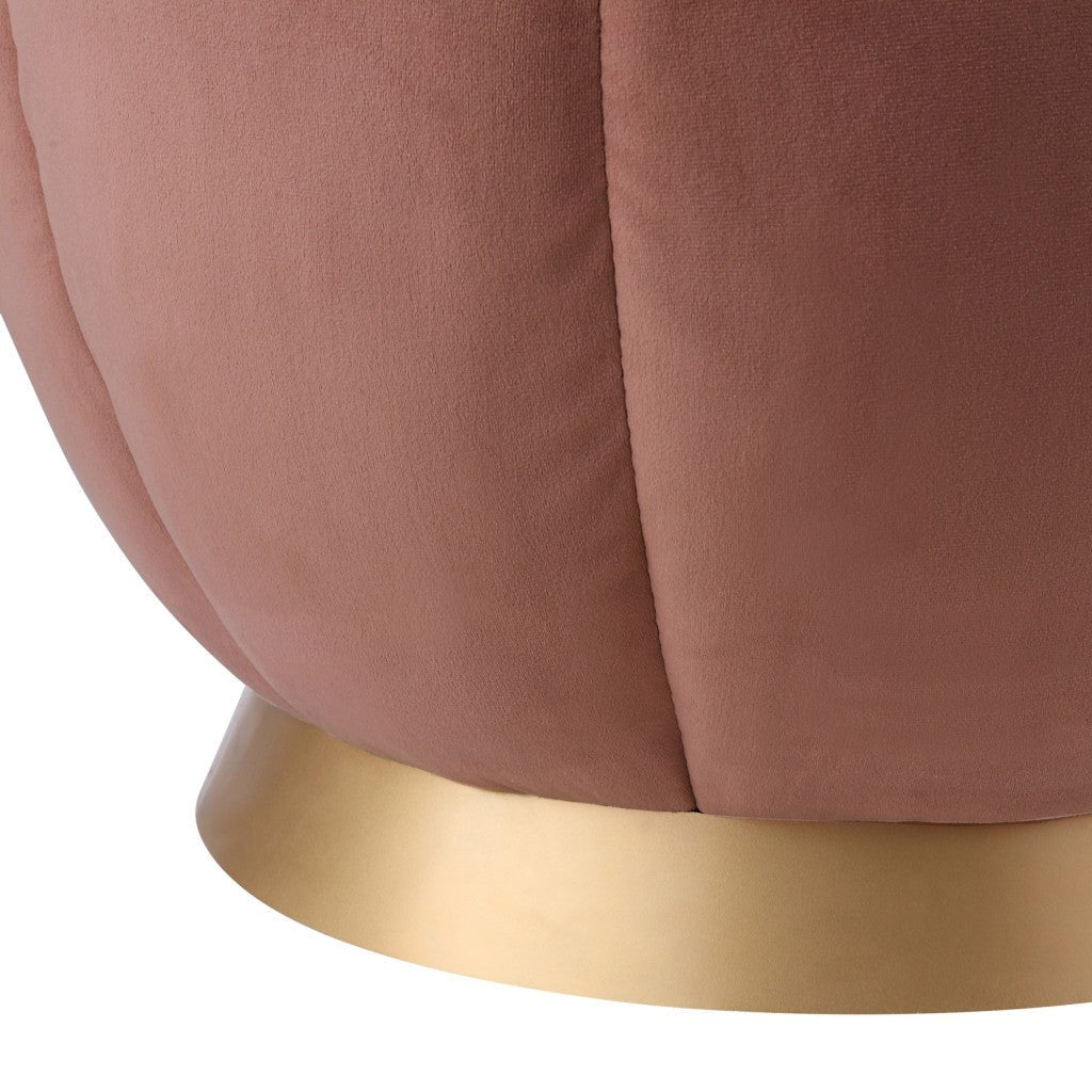 20" Blush Velvet And Gold Round Bloom Ottoman