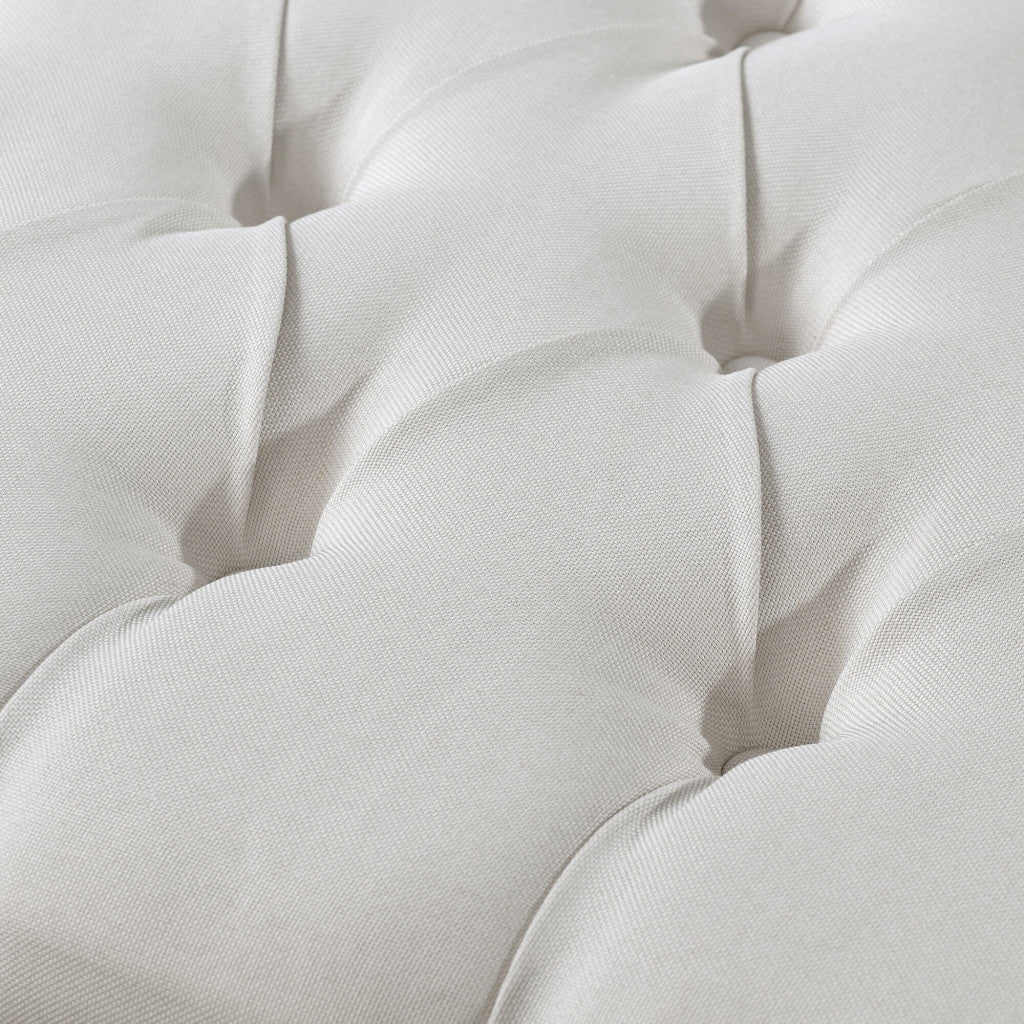Cream White 100% Linen Tufted Ottoman 20"